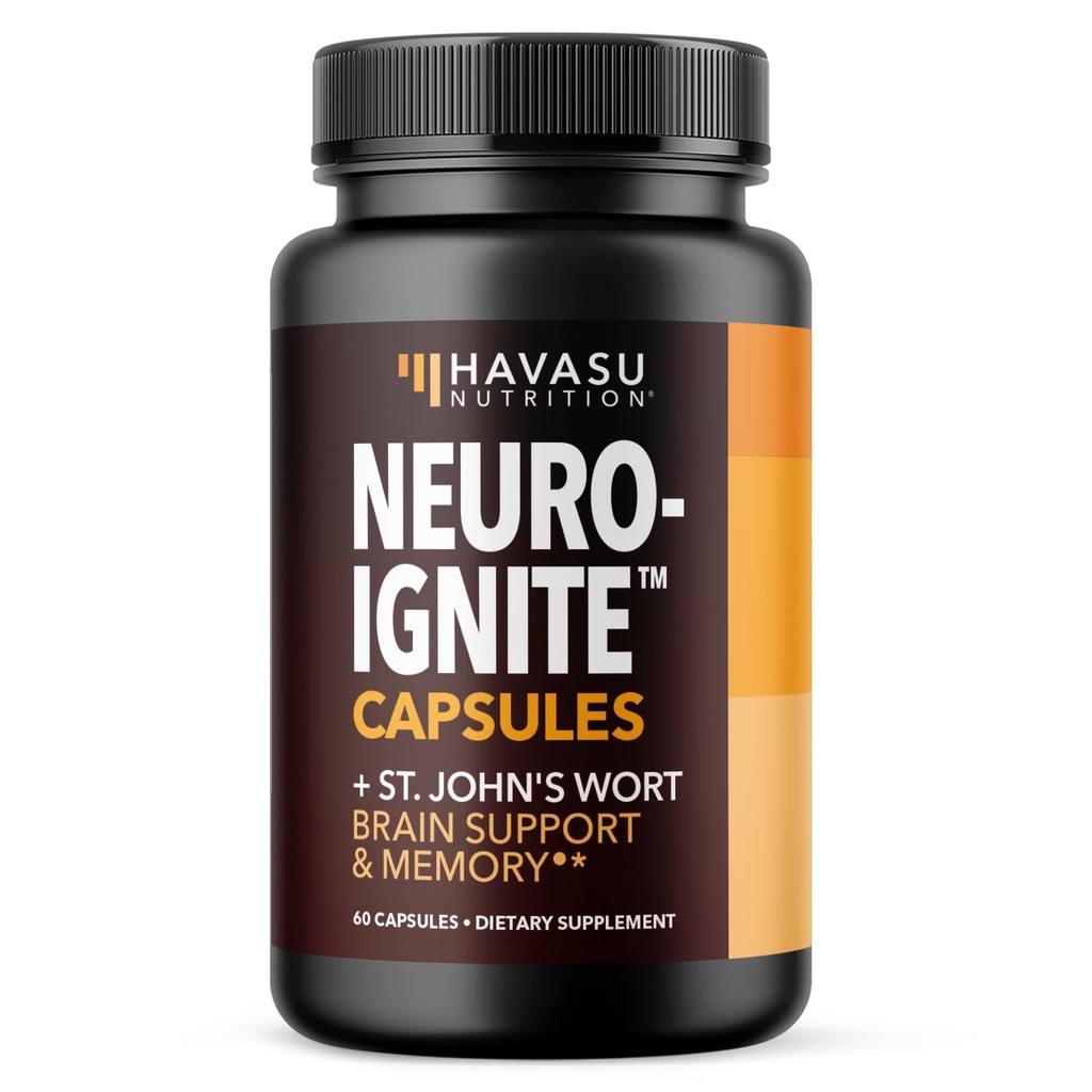NeuroIGRITE Brain Supplements for Memory and Focus - 60 Count - Nootropics Brain Support Supplement med St. John 's Wort, Ginkgo Biloba, Bacopa, Phosphatidylserin - Non- GMO Capsules, 2-måned Supply