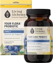 Din Flora Probiotiske Familie - Non- GMO Probiotika med gæret Soybean, Banan, & Blåbær til fordøjelse & Gut Support - Prebiotika, Postbiotika, fordøjelsesenzymer - Living Alchemy, 60 Kapsler