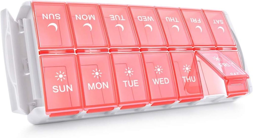 TookMag Ugentlig Medicin Pill Organizer 2 gange om dagen, Easy Fyld AM PM Pill Box, Stor kapacitet Quick- Refill 7 dages Pill Cases for Pills / Vitamin / Fish Oil / Supplements (Patent Registreret)