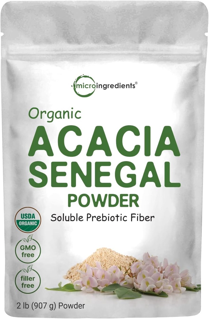 Micro Ingredients Organic Acacia Senegal Fiber Powder, 2 lb Measures 124; Instant Opløselige Fiber Measurement 124; Plant- Based Prebiotic for Gut & Digative Health Measurement 124; Non- GMO, Gluten- Free, Vegan