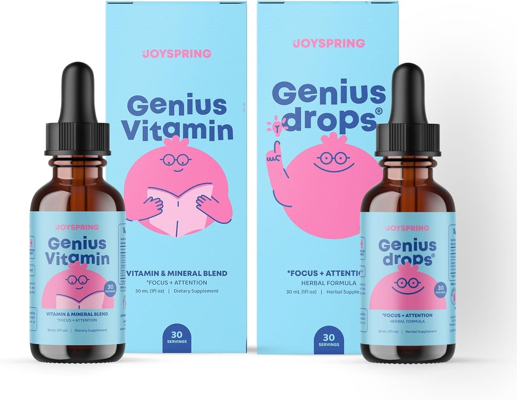 JoySpring Focus Support for Kids - Organic Blend of B9, B12, Zink & C-vitamin - Hjerne Sundhed & Opmærksomhed supplement til børn