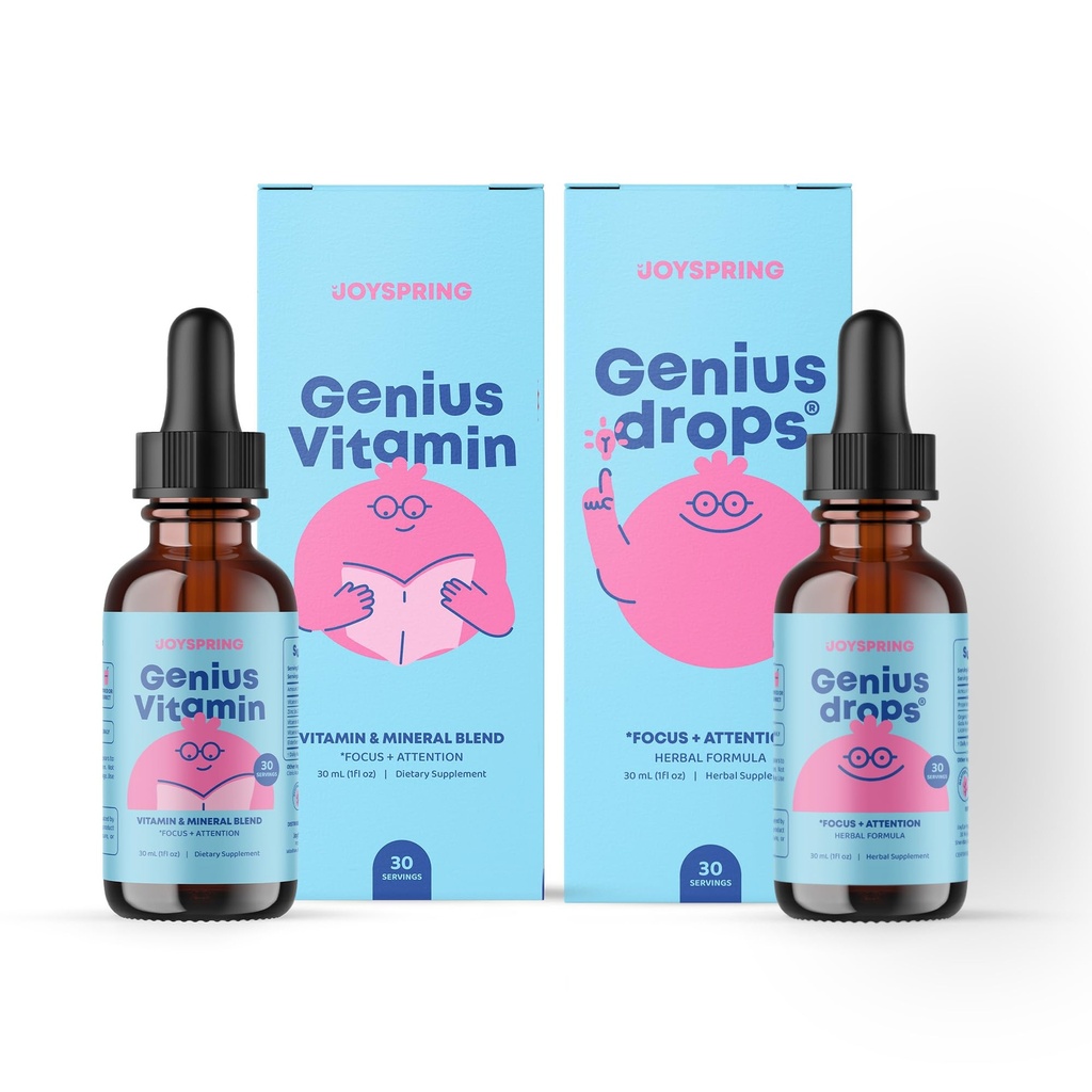 JoySpring Focus Support for Kids - Organic Blend of B9, B12, Zink & C-vitamin - Hjerne Sundhed & Opmærksomhed supplement til børn