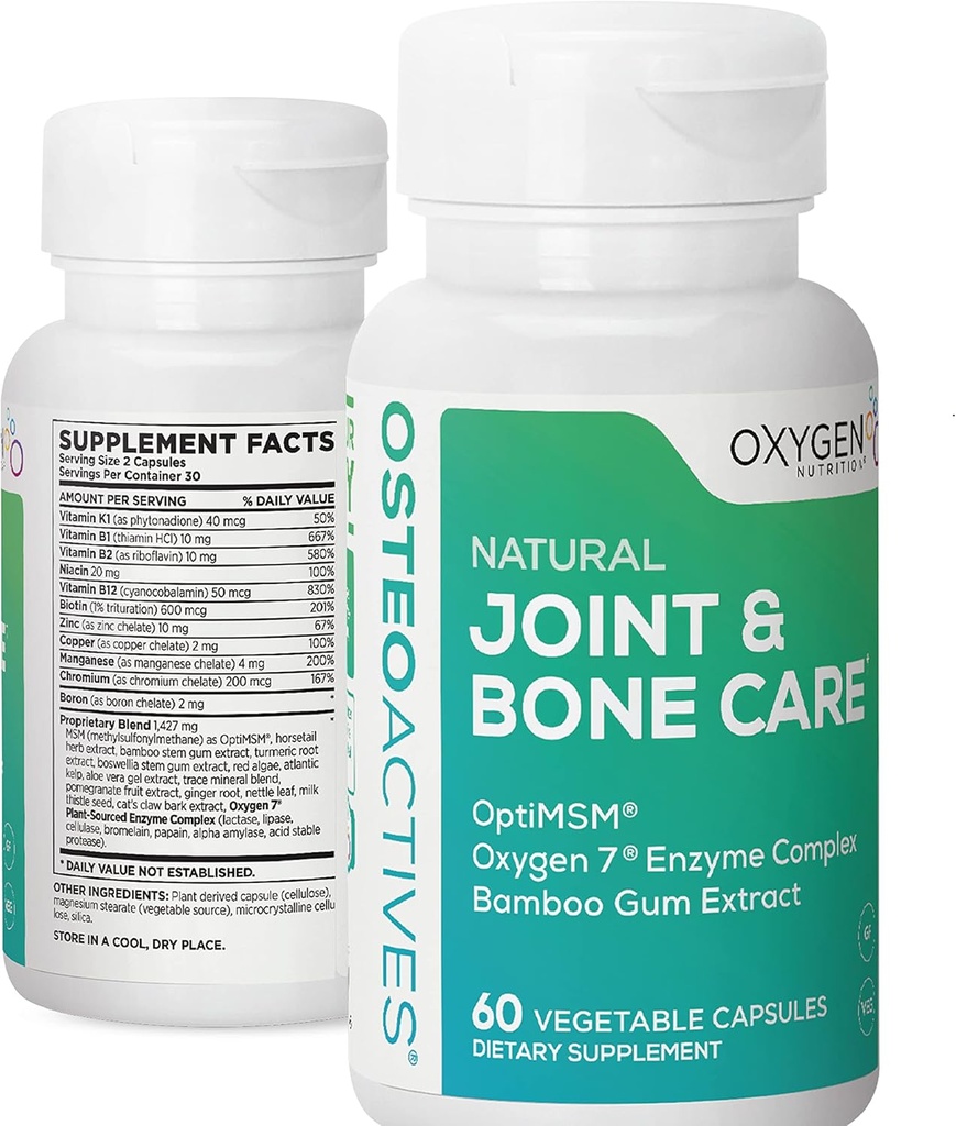 Oxygen Nutrition OsteoActives Formel All- Natural Dietary Support for Joints, Bones and Connective Tissue - 60 Count Pill flaske - Vegetabilske kapsler (Emballage Maj Vary)
