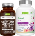 Multivitamin & mineraler til mænd + Avancerede Kids Multivitamin Gummy Vegan Bundle, med Methylerede B- vitaminer, vitamin A, C, D3 & E, Clean Label, 60 tabletter + 90 Berry Flavor Gummies, af Igennus