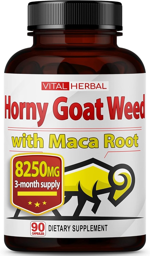 Vital Herbal Horny Geat Weed Kapsler for maksimal styrke med Maca Root Tribulus Ashwagandha Tongkat Ali Panax Ginseng for mænd kvinder, Boost Energy (90 Greve (Pack of 1))