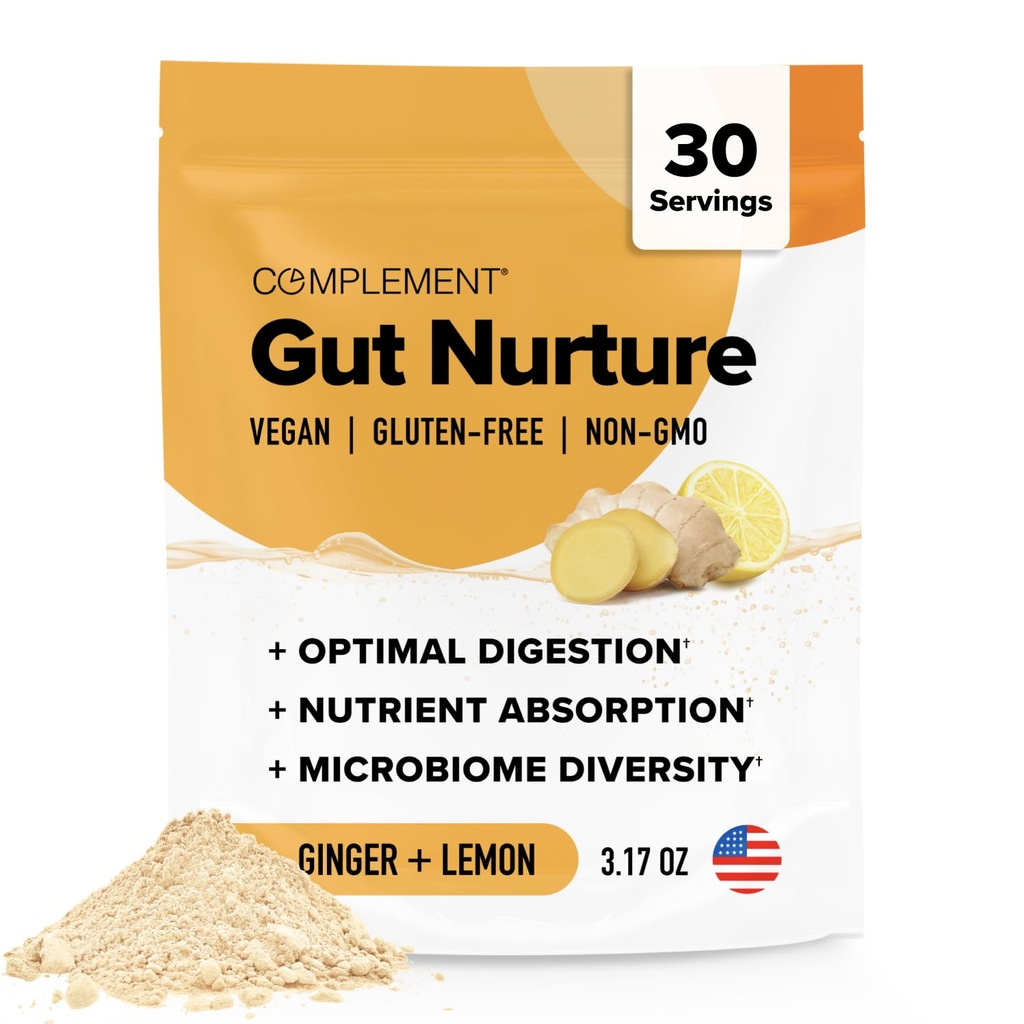 Komplementering Gut Nurture Prebiotic + Postbiotic Superfood Powder for Leaky Gut Reparation, Probiotika til fordøjelse - Ingefær Root - 30 Servere