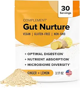 Komplementering Gut Nurture Prebiotic + Postbiotic Superfood Powder for Leaky Gut Reparation, Probiotika til fordøjelse - Ingefær Root - 30 Servere