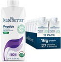 KATE FARMS Økologisk voksenpeptid 1.0 Formel, almindelig, Sole- Kilde, Hydrolyseret Plantbaseret Nutrition til Oral eller Tube Fodring, 11 Fl oz (12 Pack)