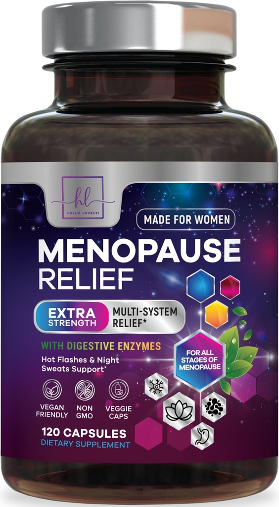 Menopause Kosttilskud til kvinder med Dong Quai, Chaste Berry, Black Cohosh, 8 Millioner CFU Probiotika - Hot Flash Night Sweats & Menopause Relief Probiotic for Vaginal, fordøjelsessygdomme - 120 kapsler