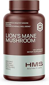 Lions Mane Supplement kapsler, Lions Mane Mushroom til immunforsvar, Memory & Focus supplement, 1000 mg per servering, Non- GMO Vegan, 120 Kapsler, 2 Måned Supply