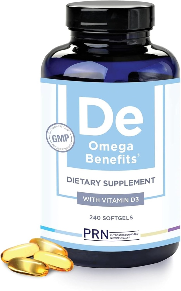 PRN DE Omega 3 Supplement - 240 Softgels, 60- Day Supply - rTG Omega 3 Fedtsyrer med 1680mg EPA, 560mg DHA & D-vitamin til hud, fælles, Eye & Heart Health