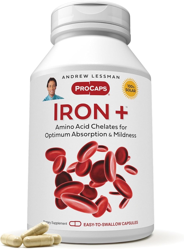 ANDREW LESSMAN Iron Plus 360 kapsler - 18mg jern, 100% Pure Aminosyre Chelated Iron (Glycinat, Aspartat), Plus vitamin C for øget absorption, lille, let at synke kapsler, ingen tilsætningsstoffer