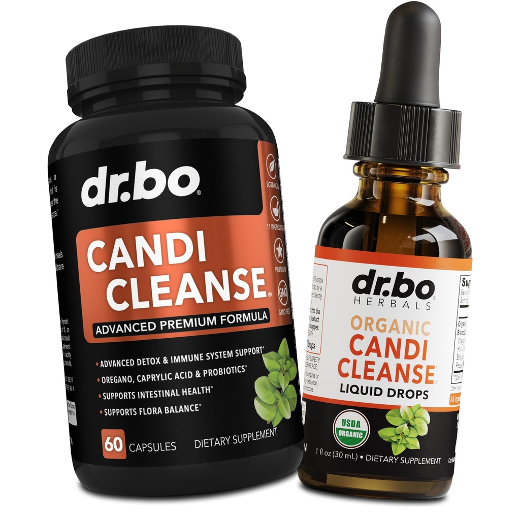 Candi Cleanse Support Pills & Drops - Organic Oregano Oil Drops Liquid & Black Walnut Wormwood - Ekstra styrke Natural Oral Gut Cleanser Detox Health Kosttilskud & Kapsler