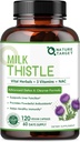 NATUR TARGET Milk Thistle Supplement for lever renser Detox & Reparation, Support Supplement med 350 mg af 30: 1 Milk Thistle Extract Ækvivalent med 10500mg, 120 Veggie Kapsler (60 dages forsyning)