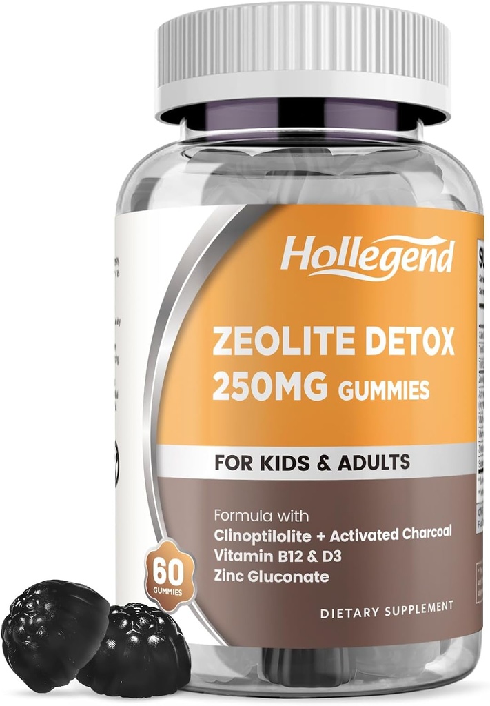 Zeolite Detox for Kids Gummies with Activated Charcoal, Clinoptilolite Zeolite with Vitamin B12 & D3 for Kids & Adults, Chewable Zeolite Supplement for Gut & Immune Support, Blueberry Flavor, 60 Ct