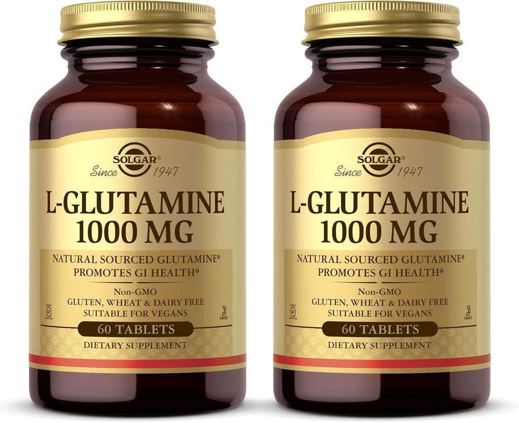 Solgar L- Glutamin 1000 mg, 60 tabletter (Pack of 2) - Natural Muscle Food - Promoves Gastrointestinal (GI) Health - Supports Brain Health - Non- GMO, Vegan, Gluten Free, Kosher - 60 Total Servering