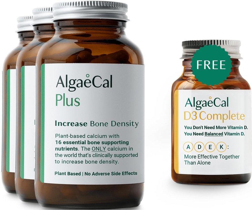 ALGAECAL Plus Bundle - Gratis 4-in-1 D3-vitamin Complete & Red Algae Calcium med 16 Bone- Supporting Nutrients, Clinically Supported to Øge Bone Density & Boost immunsystem