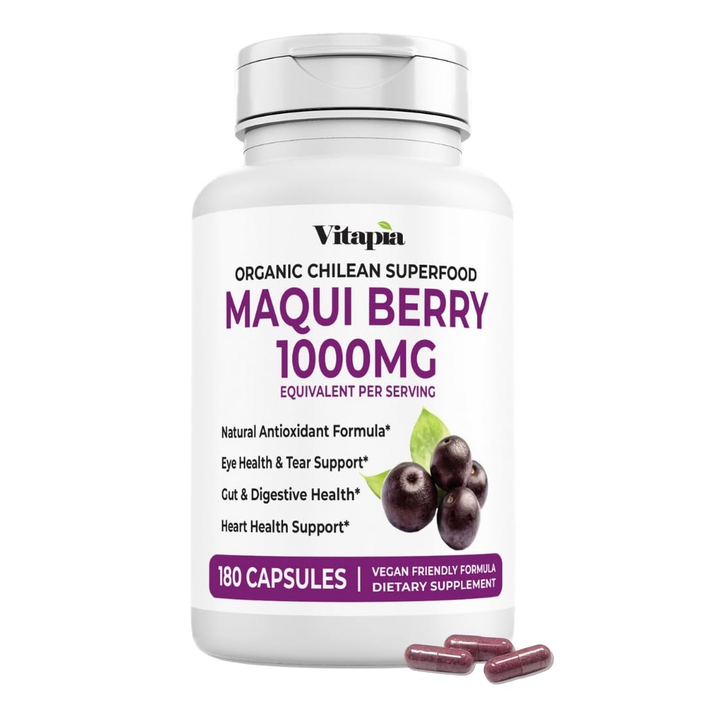Vitapia Maqui Berry 1000mg - Maqui Berry Powder Supplement - Vegan Friendly, Non- GMO og Gluten- Free - 180 Veggie Kapsler