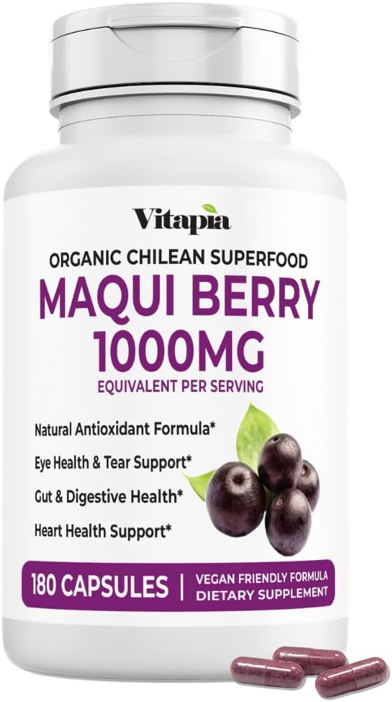 Vitapia Maqui Berry 1000mg - Maqui Berry Powder Supplement - Vegan Friendly, Non- GMO og Gluten- Free - 180 Veggie Kapsler
