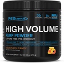 PEScience High Volume Stimulering - Gratis Pre Workout Pump Powder, nitrogenoxid Booster med L Citrullin & L Arginin Nitrat, Non- Stim Preworkout for mænd og kvinder, 36 Scoops, Sour Peach Candy
