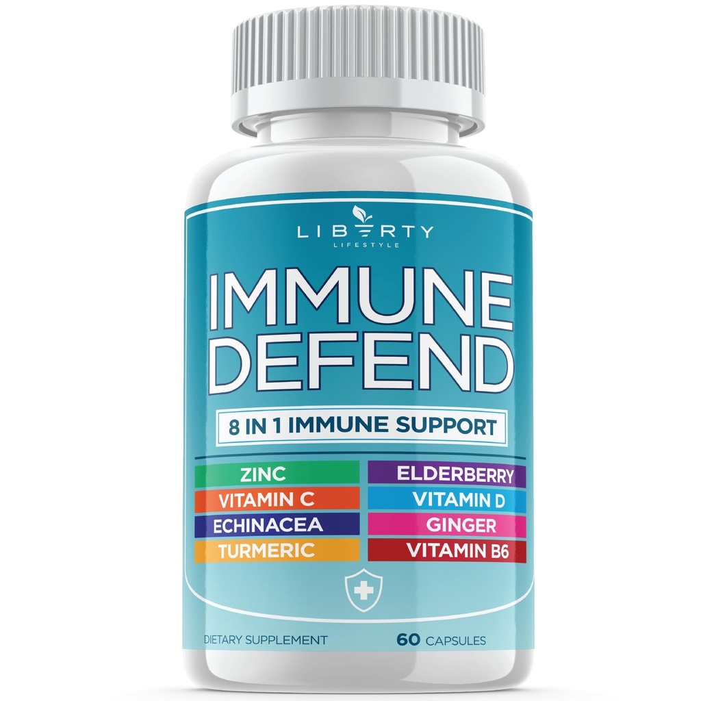 8 i 1 Immunforsvar Support, Immunitetskapsler Supplement med Echinacea Zink 50mg, C-vitamin, D3 5000 IE, Gurkemeje & Ingefær, Echinacea - for børn voksne (1 pakke)