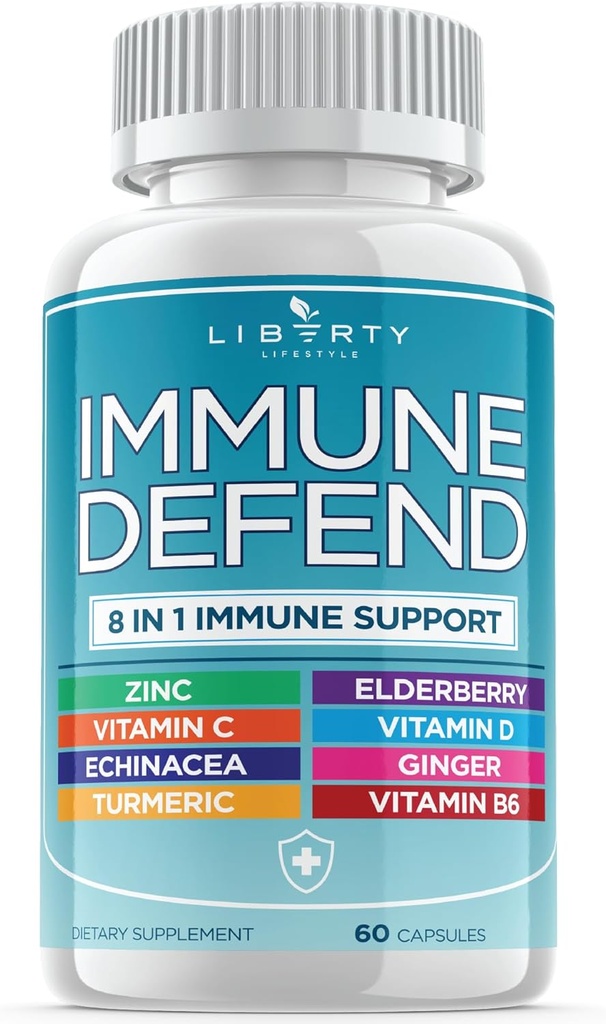 8 i 1 Immunforsvar Support, Immunitetskapsler Supplement med Echinacea Zink 50mg, C-vitamin, D3 5000 IE, Gurkemeje & Ingefær, Echinacea - for børn voksne (1 pakke)