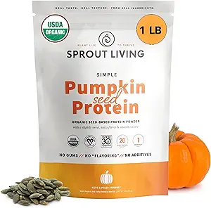 Spraut Living Organic Pumpkin Seed Protein Powder, Unflavored, 20 Grams of Plant Based Protein Powder without kunstige sødestoffer, Non Dairy, Non- GMO, Vegan, Gluten Free (1 Pound, 15 Servere)