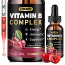 Vitamin B Complex flydende dråber, B Vitamin Complex tillæg med B1, B2, B3, B5 B6, B7, B9 & Methyl B12 dråber til voksne & børn, Vegan, Cherry Flavor