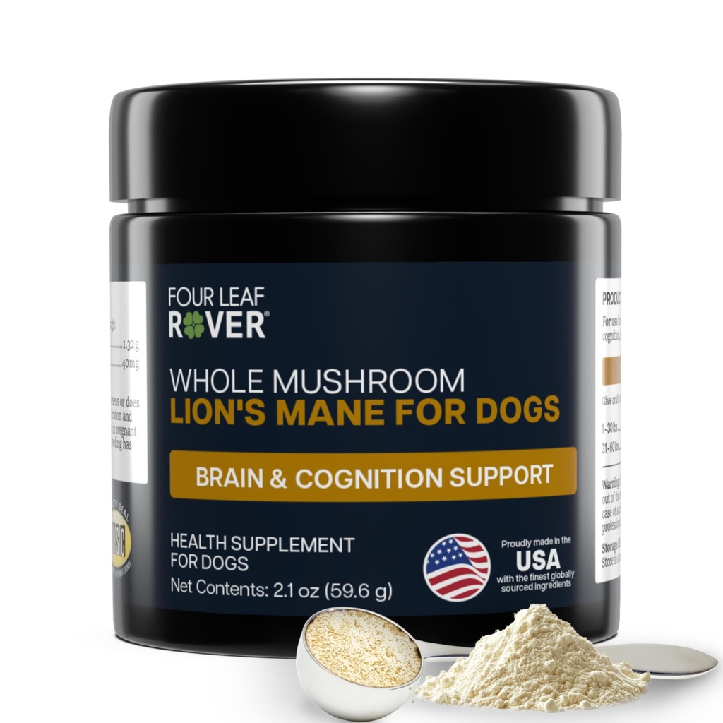 FIRE LEAF ROVER - Lions Mane Mushrooms for Dogs - Understøtter sunde hjerner og nervesystem hos hunde i alle aldre - Organic Whole Mushrooms - 3. part testet - 60 Day Large Dog Supply
