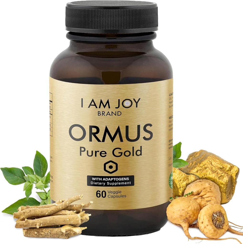 I Am Joy co. Ormus Gold Capsules Monoatomic Elements with Adaptogens Maca and Ashwaganda | May Help Balance Mood, Decalcify Pineal Gland, Repair DNA, Enhance Relaxation - 60 Vegan Capsules