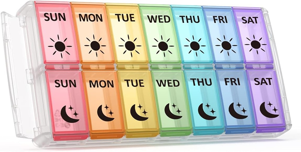 Ugentlig Pill Organizer 2 gange en dag ekstra stor 7 dag let fyld hurtig fyld Portable Fullicon AM PM Pill Box for tillæg, vitamin og medicin - (Patent Registreret)