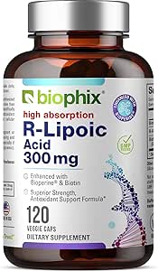 biophix R- Lipoic Acid 300 mg Stabilized 120 Veggie Capsules - with Biotin - High Potency Antioxidant Support - Non- GMO - Gluten Free - Promodes Energy