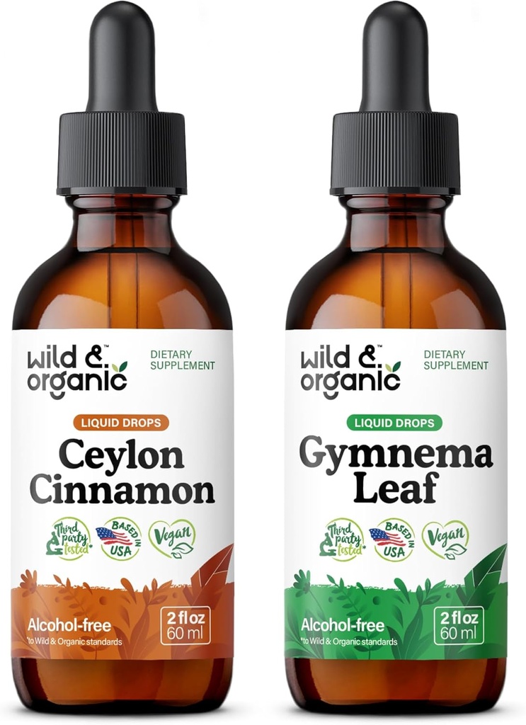 Wild & Organic Ceylon Cinnamon Tinktur 2 fl oz & Gymnema Leaf Tinktur 2 fl oz