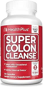 Sundhed Plus Super Colon Cleanse 30 dages levering af Gentle Gut Cleanse Detox, Psyllium Husk, Probiotika til Forstoppelse Relief & fordøjelsesstøtte, 120 kapsler