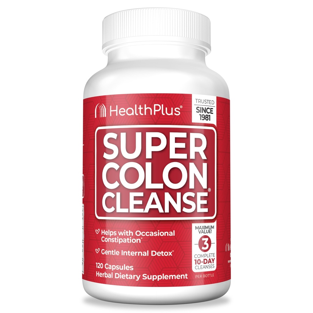 Sundhed Plus Super Colon Cleanse 30 dages levering af Gentle Gut Cleanse Detox, Psyllium Husk, Probiotika til Forstoppelse Relief & fordøjelsesstøtte, 120 kapsler