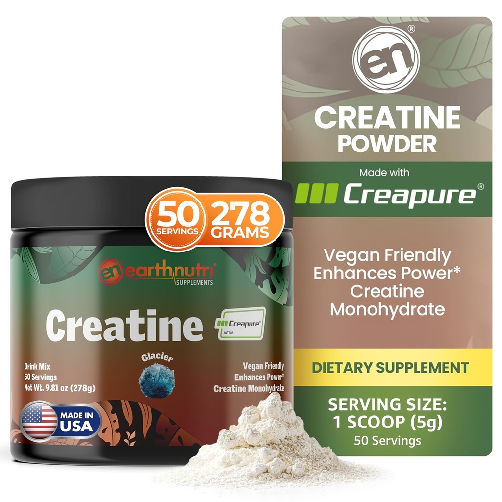 EarthNutri Creatinine Monohydrat Powder - Pure Creatin Supplement for Muscle Strength, Strength & Performance - Non-GMO, Sugar- Free, Additive- Free - for mænd og kvinder, Smaget 250g