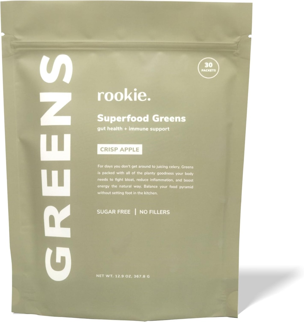 Rookie Wellness Green + Superfoods - Greens Superfoods Powder Drikke lavet med hele fødevarer sourced ingredienser indeholder vitaminer, probiotika, antioxidanter, og Baobab Fiber (30 Servere, Crisp Apple)