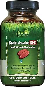 Irwin Naturals Brain Awake RED med nitrogenoxid booster - 60 Flydende Soft- Gel - Support Brain Health & Optimere ydeevne - 20 Total Servering