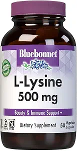 Bluebonnet L- Lysin 500 mg Vitamin kapsler, 50 Tælling