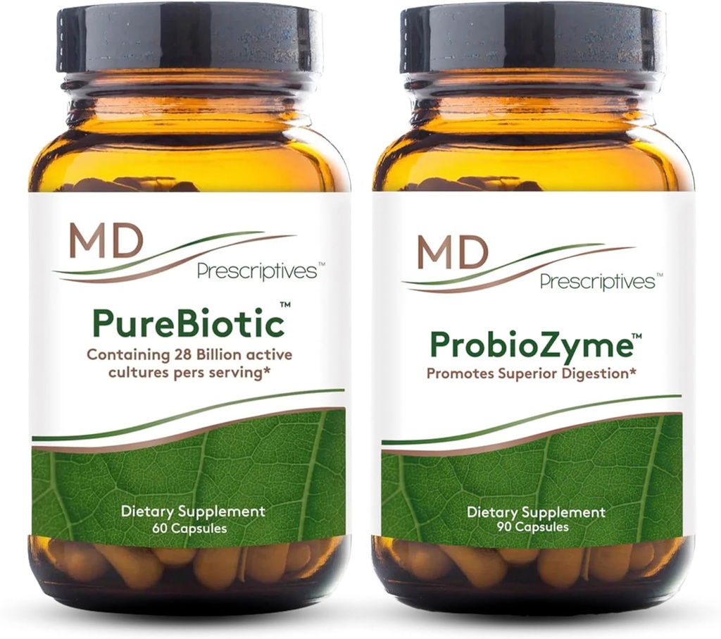 MD Præskriptiver PureBiotic og ProbioZyme Bundle - fordøjelsesmæssige & Gut sundhed supplement - 60 kapsler / 90 kapsler