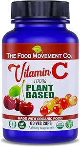 LEVNEDSMIDLER 100% Plantbaseret C-vitamin 60 Kapsler 125mg - Voksne Immunsystemet Antioxidant Support Kosttilskud - Hele fødevarer Vegansk Kosttilskud fra økologiske non-GMO glutenfri frugter