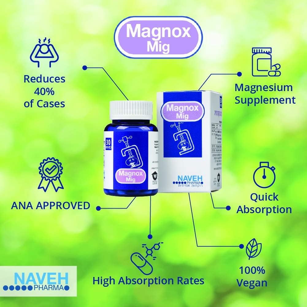 MAGNOX Mig Magnesium Supplement Tablets (30) for Migræne Hovedpine - På grund af magnesiummangel, af Naveh Pharma