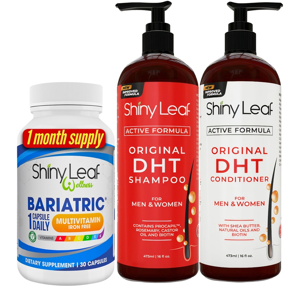Bariatric Multivitamin Iron- Free and DHT Blocker Shampoo og Conditioner, Hårtab Shampoo og Conditioner for kvinder og mænd