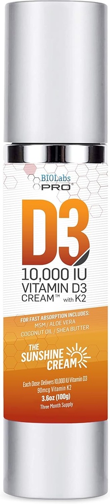 Alle naturlige vitamin D3 10000IU D-vitamin creme maksimal styrke, bekæmpe vitamin D-mangel naturligt - med vitamin K2 & Olive Leaf ekstrakt - Tre måneder levering - sikker & effektiv (10,000IE - 3.6oz)