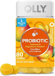OLLY Probiotisk Gummy, 1 Millioner CFU 'er, Immun og fordøjelsesstøtte, Chewable Probiotic Supplement, Mango, 80 Greve