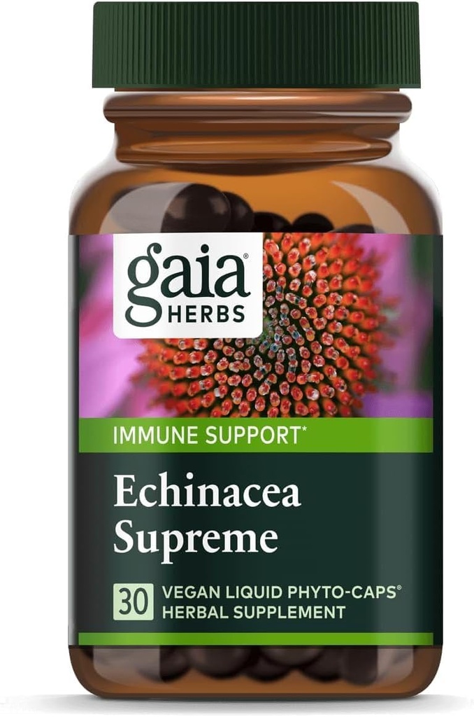 Gaia urter Echinacea Supreme - immunsupporttillæg - Echinacea purpurea & Angustifolia Blend to Support immunsystem - 30 Vegansk flydende Phyto- kapsler (15-dages forsyning)