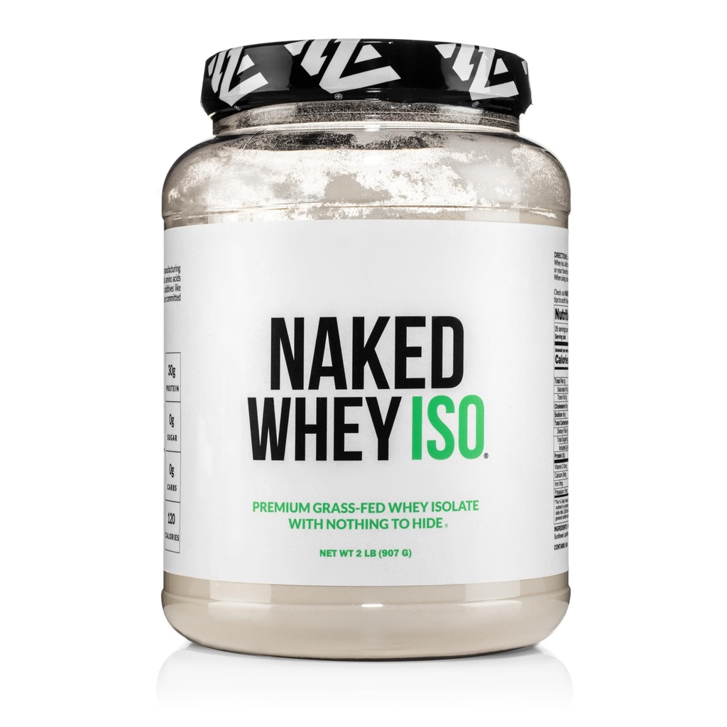 NAKED Whey Isolate Protein - Kun 2 Ingredienser, 30g Grass- Fed Protein, Zero Carb, Unflavored, Ikke denatureret, Non- GMO, No Soy, Gluten- Free, Ingen konserveringsmidler - 28 Serveringer