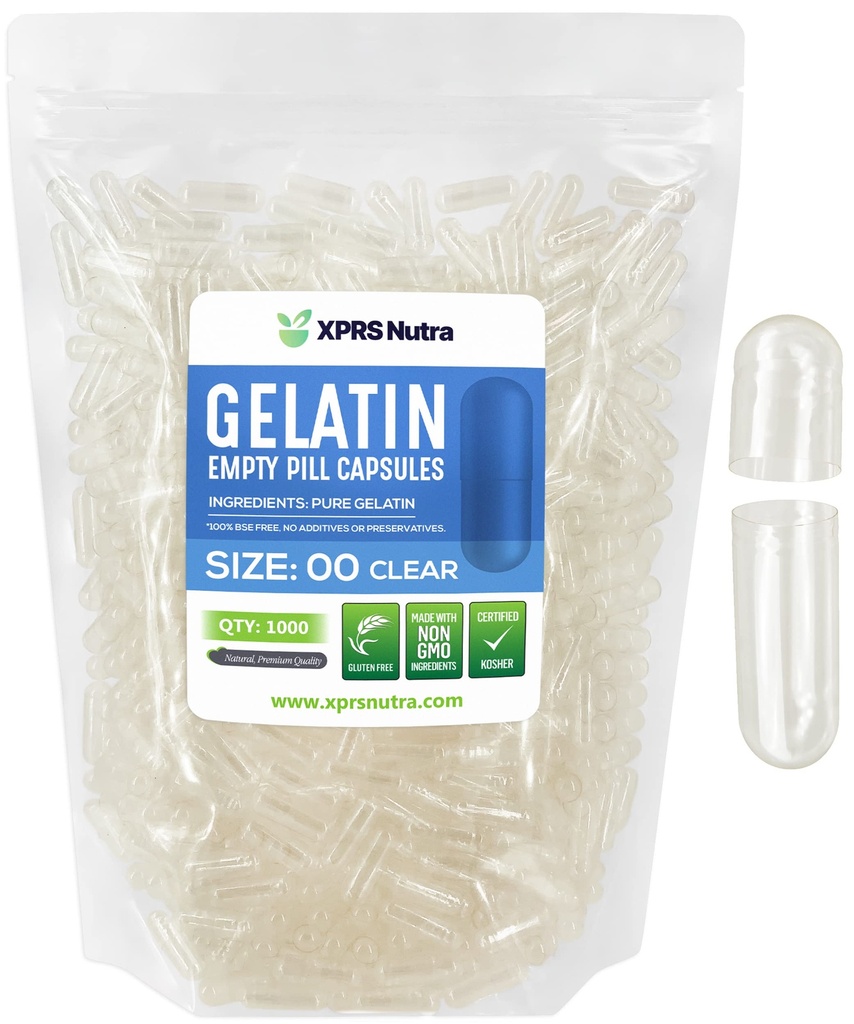 XPRS Nutra Størrelse 00 Tomme kapsler - 1000 Tomme Gelatine kapsler - gør Capsule Fyldning - Fyldelige Pille Gel Caps til Do- It- Yourself Kosttilskud (Clear)