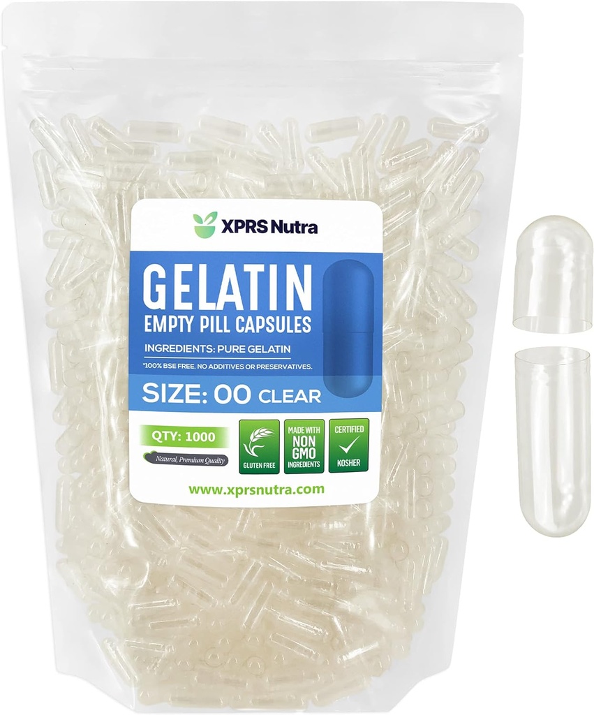 XPRS Nutra Størrelse 00 Tomme kapsler - 1000 Tomme Gelatine kapsler - gør Capsule Fyldning - Fyldelige Pille Gel Caps til Do- It- Yourself Kosttilskud (Clear)