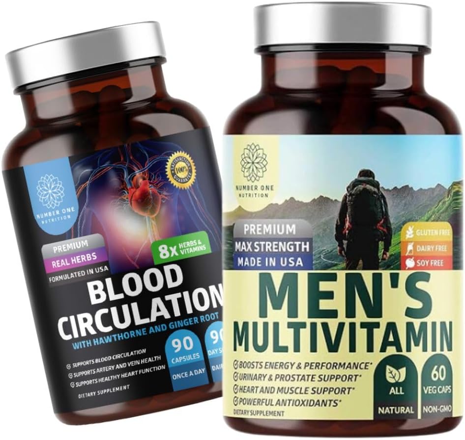 Nummer et ernæring N1N Premium mænds daglige multivitamin [Vitaminer A C E D, Magnesium, zink] og blodcirkulation supplement [8 kraftfulde urter & vitaminer], 2 Pack Bundle